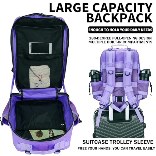 Military Tactical Backpack 45L/25L 3 Day Assault Pack Molle Daypack Hiking Backpack for Men and Women - color: Pale-purple, size: 45L