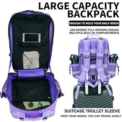 Military Tactical Backpack 45L/25L 3 Day Assault Pack Molle Daypack Hiking Backpack for Men and Women - color: Pale-purple, size: 45L