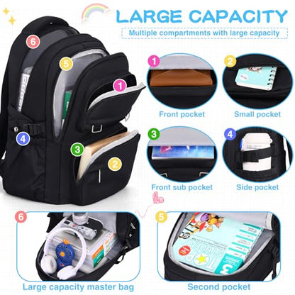 KBTYE School Backpack for Kids Girls Cute Travel Backapck for College Women Men Casual Laptop Bookbag for Teen Student(Black) - color: Black