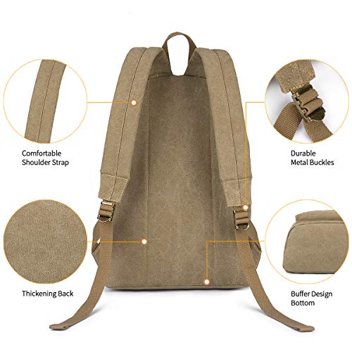 Canvas College Laptop Backpack, Durable Rucksack, Travel Bag Fits 15.6 Inch Notebook for Men Women, Khaki - color: Khaki