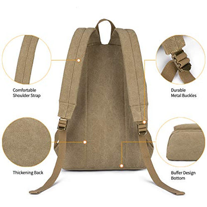 Canvas College Laptop Backpack, Durable Rucksack, Travel Bag Fits 15.6 Inch Notebook for Men Women, Khaki - color: Khaki