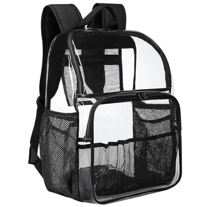 Clear Backpack,18'' See Through Backpack School Approved Heavy Duty Clear Bookbag Transparent Bag for College Work Travel Security,Black - color: Black