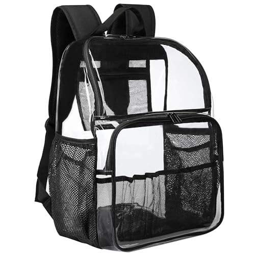 Clear Backpack,18'' See Through Backpack School Approved Heavy Duty Clear Bookbag Transparent Bag for College Work Travel Security,Black - color: Black