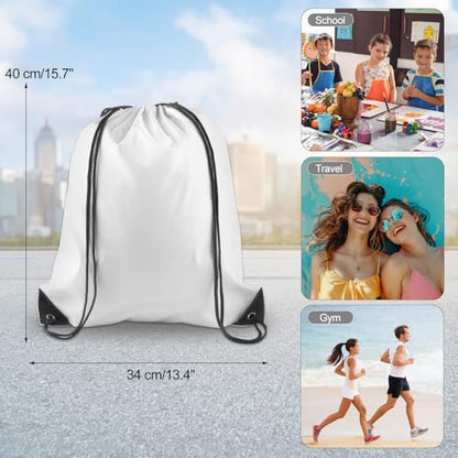 KUUQA 2 Pcs White Drawstring Backpack Drawstring Bag Bulk Sports Cinch Bags String Backpack Storage Bags for Gym Traveling - color: White