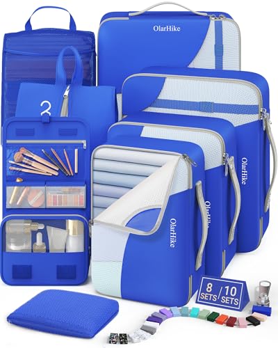 8 Set Packing Cubes for Travel, Gifts for Women Mom,Anti-Tearing Suitcase Organizer,OlarHike Vacation Essentials & Accessories for Cruise Ship - color: 12 Blue