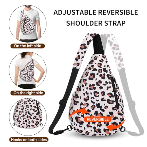 HUA ANGEL Crossbody Sling Bag for Men & Women Lightweight Waterproof Chest Shoulder Bag for Travel Hiking & Everyday Use - color: W-leopard Print
