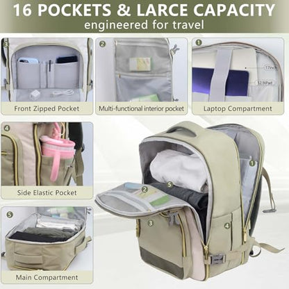 Travel Laptop Backpacks, 30L Carry On Backpack with 3 Packing Cubes, Travel Backpack for Women Airline Approved, Overnight Weekender Backpacks (Green)