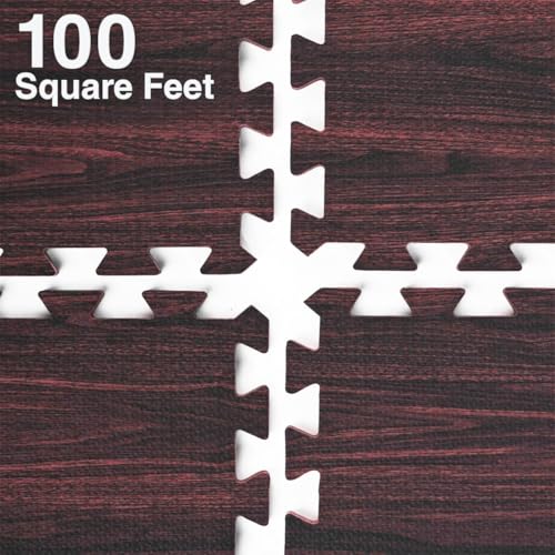 100 Sq. Ft 3/8 Inch Thick Printed Foam Tiles Interlocking Foam Mat, Dark Wood Oak Grain Style - (24" x 24", 25 pcs), Protective Flooring for Home, Exercise or Trade Show - color: Dark Oak