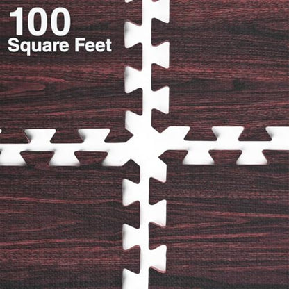 100 Sq. Ft 3/8 Inch Thick Printed Foam Tiles Interlocking Foam Mat, Dark Wood Oak Grain Style - (24" x 24", 25 pcs), Protective Flooring for Home, Exercise or Trade Show - color: Dark Oak