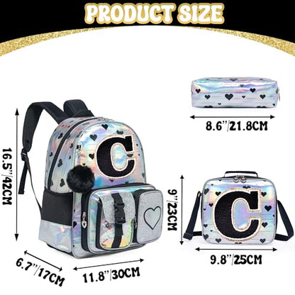 HTgroce Backpacks for Girls School Bag Kids Black Bookbag for Elementary Students Kids Backpack with Lunch Box and Pencil Case - color: Silver, style: C