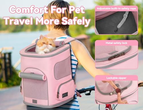 PETSFIT Pet Carrier Backpack with Upgraded Waist Protection, Cat Carrier Backpack Designed for Small Dogs/Cats, Fully Ventilated Collapsible Dog Backpack for Outdoor Traveling Hiking Camping, Pink - color: Pink