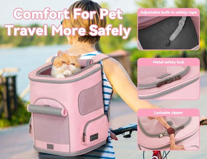 PETSFIT Pet Carrier Backpack with Upgraded Waist Protection, Cat Carrier Backpack Designed for Small Dogs/Cats, Fully Ventilated Collapsible Dog Backpack for Outdoor Traveling Hiking Camping, Pink - color: Pink