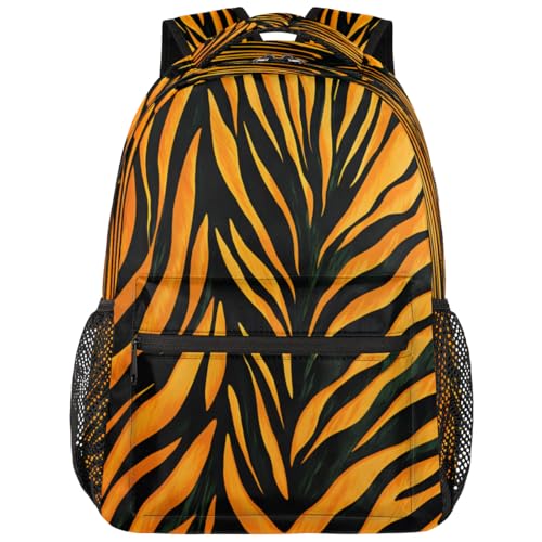 Tiger Print Backpack with Chest Strap, Casual Backpack for Women Men, 16 Inch Daypack for Travel Work, Animal - color: Purple