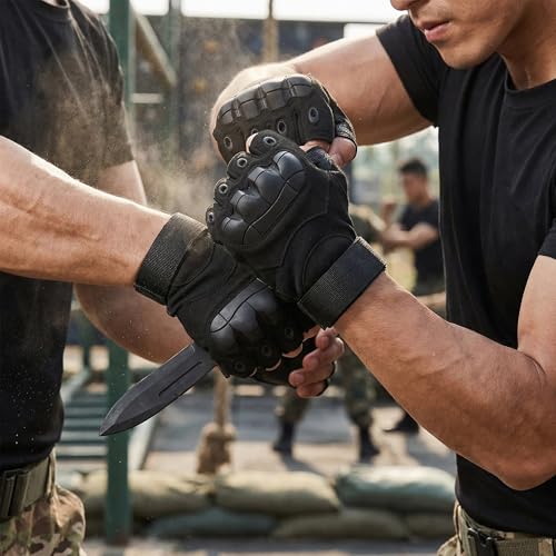 Fingerless Motorcycle Gloves for Men Women,Breathable TPU Protection,for Motorcycle Cycling ATV Riding Tactical Training Fitness Workout Black - size: Large