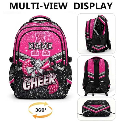 Personalized Cheer Backpack Custom Initial Backpacks, 17 Inch Glitter Cheerleading Bookbag - color: Pink Black
