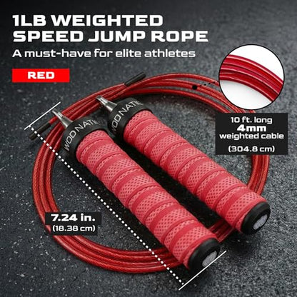 Weighted Jump Rope for Men & Women, 1LB Adjustable Heavy Speed Rope with Removable Handle Weights, Dual Cables for Cross Training, Boxing, Cardio & Home Workouts Durable Adult Fitness Jump Rope - Red