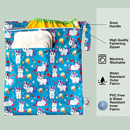 Waterproof and Reusable Wet Bag Diaper Stroller Water Resistant Swimsuit Travel Toiletries Yoga Gym Washable Carrier Small Medium Large Flamingo 4 Pack - color: Fantasy