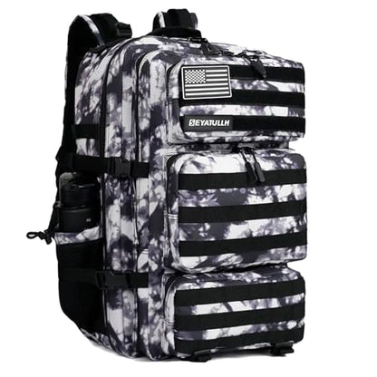 Military Tactical Backpack 55L for Men & Women Bug Out Bag Assault pack Molle Daypack Hiking Trekking Rucksack (Black and white tie dye) - color: Black and White Tie Dye