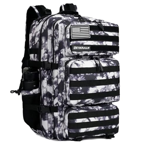 Military Tactical Backpack 55L for Men & Women Bug Out Bag Assault pack Molle Daypack Hiking Trekking Rucksack (Black and white tie dye) - color: Black and White Tie Dye