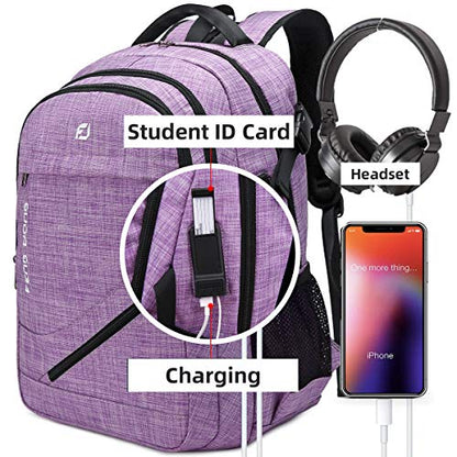 FENGDONG Large Laptop Backpack 17.3 inch Durable Waterproof Travel College Backpack Bookbag for Men & Women Business Backpack with USB Charging Port and Headset Port Light Purple - color: A2-light Purple