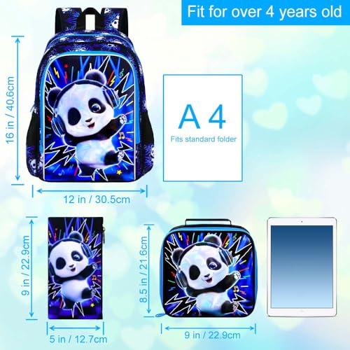 16" Panda Backpack for Boys, 3Pcs Kids Kindergarten Preschool Elementary Bookbag Set, School Backpacks with Lunch Box(Blue) - color: Panda Blue
