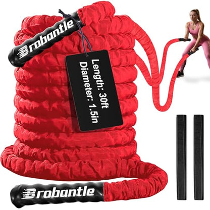 Battle Rope 1/1.26/1.5/2 Inch Diameter,Pink 30FT/40FT/50FT Exercise Workout Ropes for Home Gym Heavy Weighted Training Rope for Working Out - style: 1.5 inch 30ft-Red