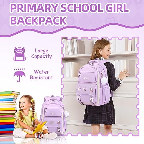 PIG PIG GIRL Girls Backpack, Kids Backpack for Girls with Anti-theft Back Pocket, Lightweight School Back Pack Water Resistant Bookbag for Elementary Primary School, Purple - color: Purple