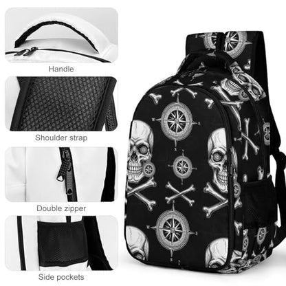 Laptop Backpack 3D Pirate Skull Black, Sturdy Water Resistant College Bookbag with Water Bottle Pockets for Business Travel Commute - color: Pattern (333)