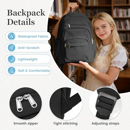 Black College Backpack For Women Men,Lightweight High School Bag,School Backpack With Lots Of Pockets,Cute Bookbag For Teens Boys Girls,Casual Daypack Backpack For School - color: A1-black