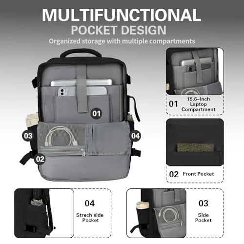 Carry On Backpack for Women & Men – Airline Approved Underseat Size, 15.6" Laptop Compartment, TSA-Friendly 180° Opening, Anti-Theft Business Travel Backpack with Trolley Sleeve (Black, Medium) - color: Black, size: Medium