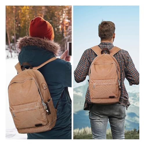 Muzee Canvas Backpack for Women and Men, Lightweight Classic Laptop Backpack with USB Charging Port for School, Travel and Daily Use, Khaki - color: Khaki
