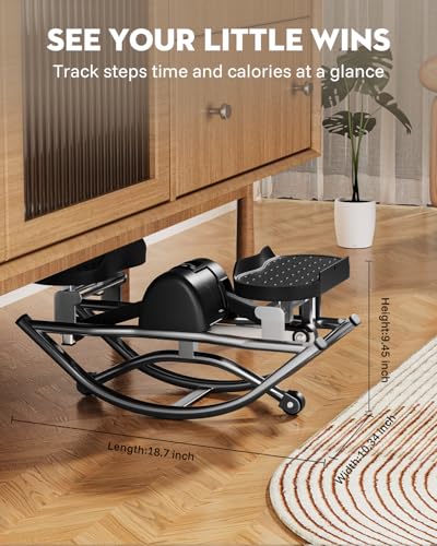 Low-Impact Rocking Steppers for Exercise at Home with Digital Display & Resistance Bands and Non-Slip Mat Equipment for Seniors & Beginners,250LBS Capacity