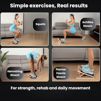 14″ Wide Premium Portable Wooden Slant Board, Thicker Bottom – Professional Adjustable Calf Stretching, Beginner & Rehab Friendly, Exercise Guide and Bonus Muscle Roller, Squats, Physical Therapy - color: Natural, size: 14x14 Inch