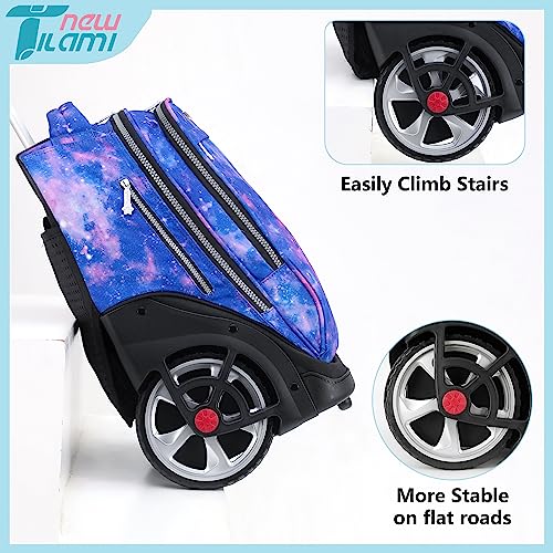 NEW TILAMI 19 inch Rolling Backpack Teens Rolling Backpack Cute Wheeled Laptop Backpack Bookbag Roller Travel Bag College, Star Violet - color: Purple Star Violet