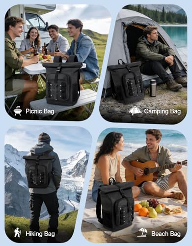 ISEYOU Rolltop Cooler Backpack, 36 Cans Insulated Backpack for Men & Women, Keeps Cold for Up to 20 Hours, Waterproof & Leak Proof Cooler Bag for Picnic, BBQ Camping, Lunch, Beach, Hiking