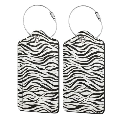 2P Zebra Stripes Black and White Wild Animal Print Luggage Tags Privacy Cover ID Label with Stainless Steel Loop and Address Card for Travel Bag Suitcase Funny Cute Man Women Kids - color: Zebra Black