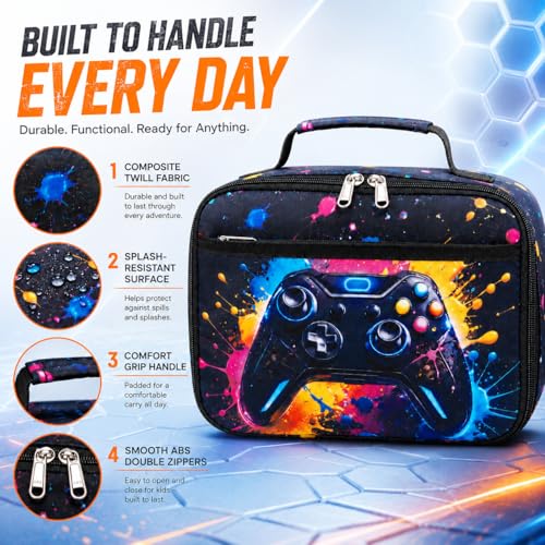 LEDAOU Lunch Box Kids Insulated Lunch Bag Girls Boys Toddler Reusable Lunchbox for School Picnic Hiking (Graffiti game console pattern) - color: Graffiti game console pattern