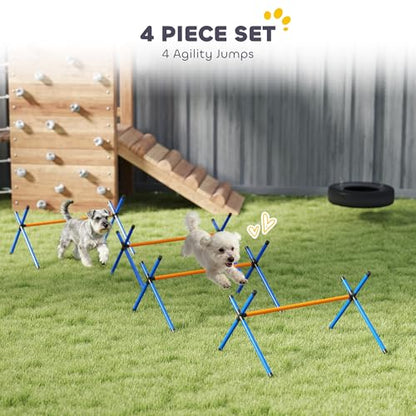 PawHut 4 Pieces Dog Agility Training Equipment, Dog Agility Course Backyard Set with Adjustable Height and Carry Bag, Indoor Outdoor Jumping Hurdles for Training, Orange