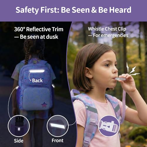 Kids Backpack for Girls - 17 Inch Insulated School Bag Ages 8-10 | Elementary Backpack for Grades 3-5, Fits Binder Laptop, Insulated Pocket, Reflective Strips, S-Curve Straps, Purple Tie Dye - color: Purple Tie-dye