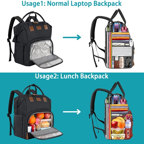 17 Inch Laptop Backpack, Large Lunch Backpack for Women Men Gifts, Travel Carry On with Lunch Box and USB Port, Insulated Cooler Bookbag Nurse Work Backpacks, Black - color: Black-17inch