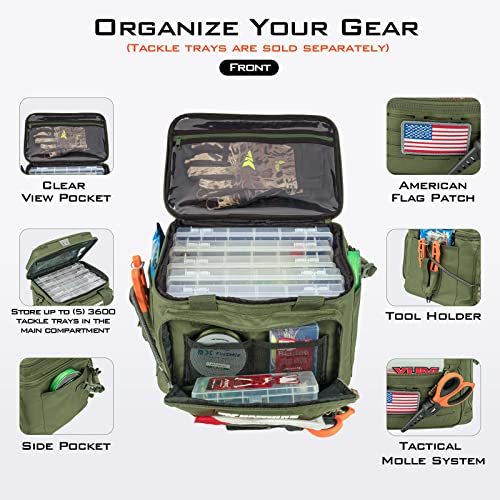 KastKing Fishing Tackle Bags - Saltwater & Freshwater Fishing Bags - Water Resistant, Padded Shoulder Strap - Gear Storage - color: Green-Medium, size: Medium