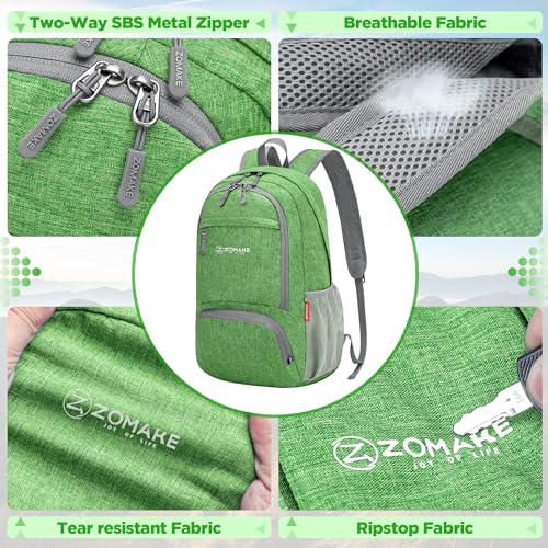 ZOMAKE Ultra Lightweight Packable Backpack 25L,Small Foldable Backpacks Hiking Water Resistant Collapsible Daypack for Women Men(Dark Green) - color: Dark Green, size: 25L