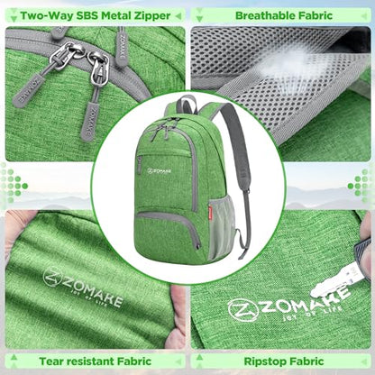 ZOMAKE Ultra Lightweight Packable Backpack 25L,Small Foldable Backpacks Hiking Water Resistant Collapsible Daypack for Women Men(Dark Green) - color: Dark Green, size: 25L