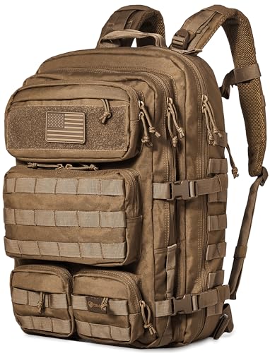 Falko Tactical Backpack for Men and Women 50L Backpack 2.4x Stronger Large Military Molle Rucksack, Bugout Backpack Outdoors - color: Coyote Brown