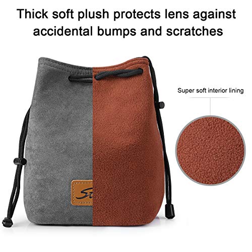 S-ZONE Soft Camera Bag DSLR Insert Handbag Drawstring Lens Case Compatible with Canon Nikon Sony - color: Grey, size: Small