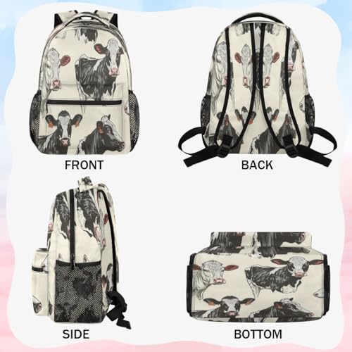 Cow Pattern Backpack with Chest Strap, Casual Backpack for Women Men, 16 Inch Daypack for Travel Work, Cow Print - color: Blue