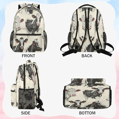 Cow Pattern Backpack with Chest Strap, Casual Backpack for Women Men, 16 Inch Daypack for Travel Work, Cow Print - color: Blue