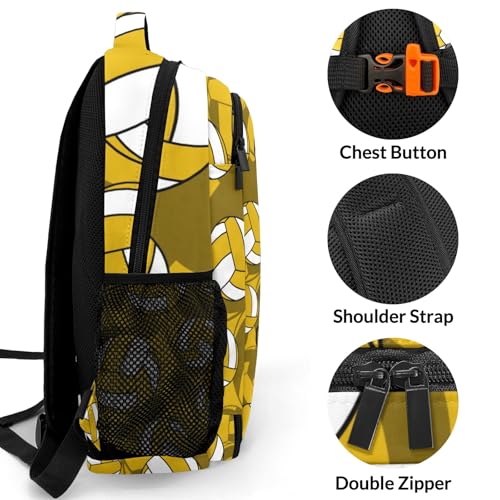 Gold Volleyball Pattern Shoulders Backpack Laptop Bag Bookbags Personalized Casual Daypack for Sports Travelling Camping - color: Gold Volleyball Pattern