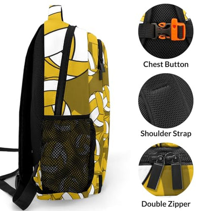 Gold Volleyball Pattern Shoulders Backpack Laptop Bag Bookbags Personalized Casual Daypack for Sports Travelling Camping - color: Gold Volleyball Pattern