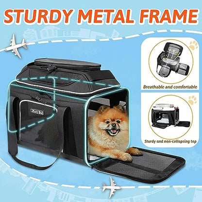 Petskd Top-Expandable Pet Carrier 18x11x11 Inches Delta American United Airline Approved, Soft-Sided Carrier for Small Cats and Dogs with Locking Safety Zippers and Anti-Scratch Mesh(Black) - color: Black, size: 18.0"L x 11.0"W x 11.0"H